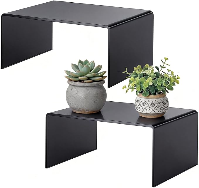 2 Sets Acrylic Display Risers,13 Inch Counter Organizer Rack, Kitchen Counter Shelf Organizer for Bathroom.for Collectibles, Jewelry, Cupcakes, Figures, Kitchen & Retail Use (black, 13 Inch, 5 mm)