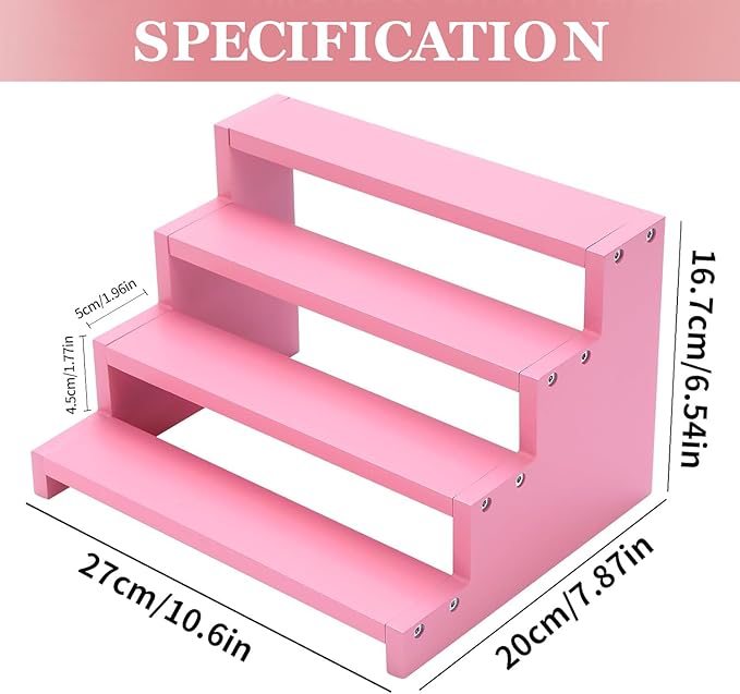 Wooden Perfume Stand for Women 4 Tier Pink Perfume Organizer Stand Perfume Display Shelf & Holder for Women’s Dresser & Vanity Desktop Rack for Fragrance Figures Dessert Cupcakes Decoration
