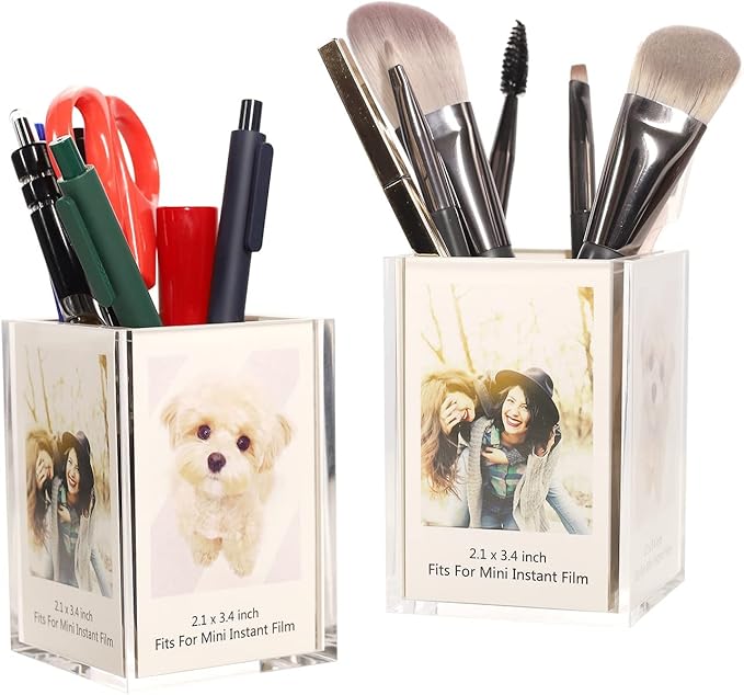 Polaroid Frame for Photos,Instax Mini Frame 2x3 4-Side Desk Photo Frame and Holder for Fujifilm Instax Mini Film,Vase,Makeup Desk Organizer (2 Pack)