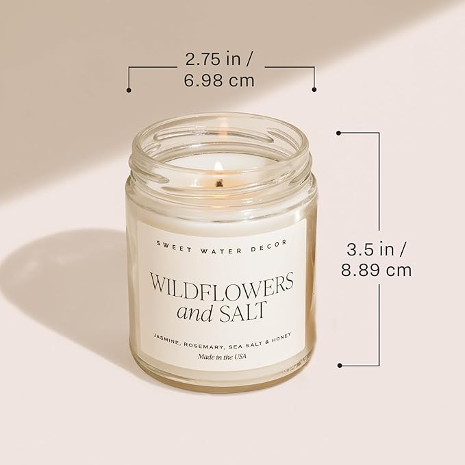 Sweet Water Decor with Love Candle, Thoughtful Gift, Jasmine, Rosemary, Sea Salt & Sweet Honey Scented Soy Wax Candle for Home, Wedding Gift, 9oz Clear Jar, 40 Hour Burn Time, Made in the USA