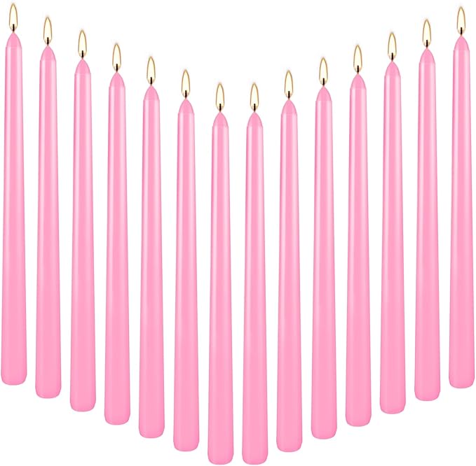 Howemon 14 Pack Pink Taper Candles 12 Inch Tall 3/4 Inch Thick Burn 10 Hours