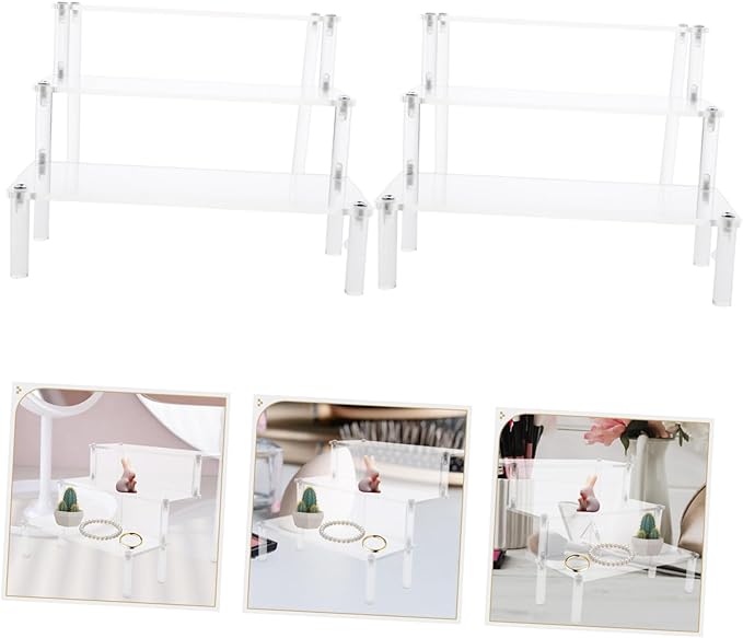 2pcs Stable Perfume Display Rack Acrylic Riser Stand Organized Shelf for Makeup Organizer
