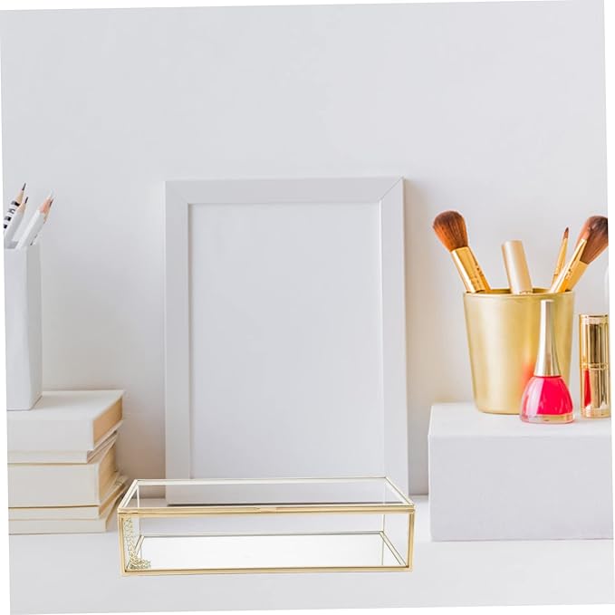 Zerodeko 1pc Glass Jewelry Storage Box for Lipstick and Nail Polish Elegant Makeup Organizer Design Rectangular Case for Home and Bedroom Use