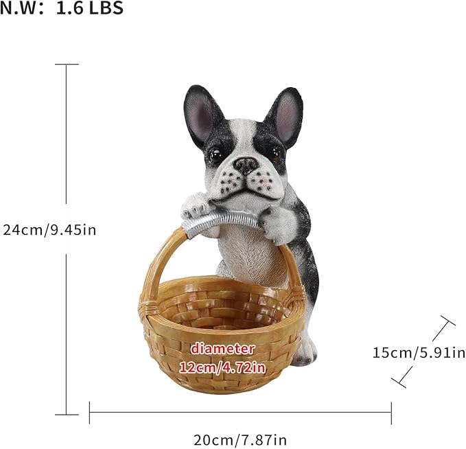 Dog Resin Storage Basket, Desktop Organizer for Remote & Keys, Cute Home Decor Tray, Ideal present for Pet Lovers.(French Bulldog/ Pied)