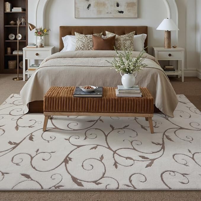 PureCozy Washable Neutral Area Rug 8x10 Beige Soft Shag Rugs for Living Room Modern Boho High Pile Non-Shedding Throw Rugs Non Slip Indoor Office Carpet for Playroom Bedroom Home Aesthetic Decor