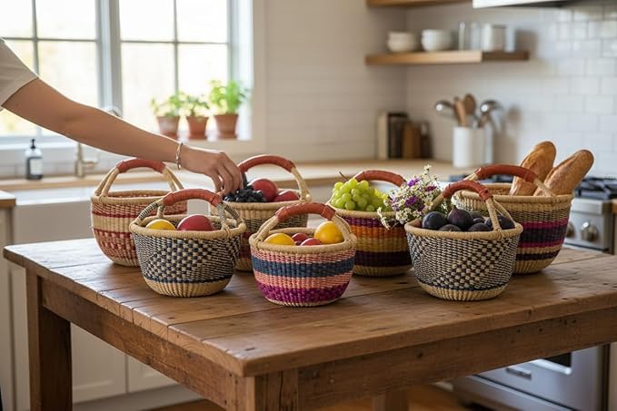 Children's Mini Bolga 7"- 9" Across African Bolga Ghana Basket Fair Trade toys Easter Eggs basket (COLORS VARY) 1 EA