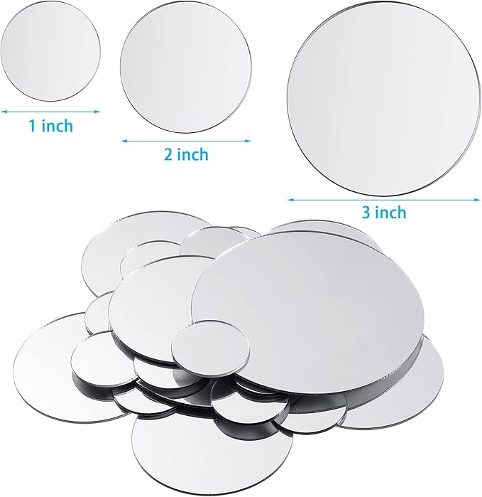 Jetec 40 Pieces Mini Size Round Mirror Small Round Mirror Adhesive Tiles Home Decoration for Crafts and DIY Projects Supplies(1 Inch, 2 Inch, 3 Inch)