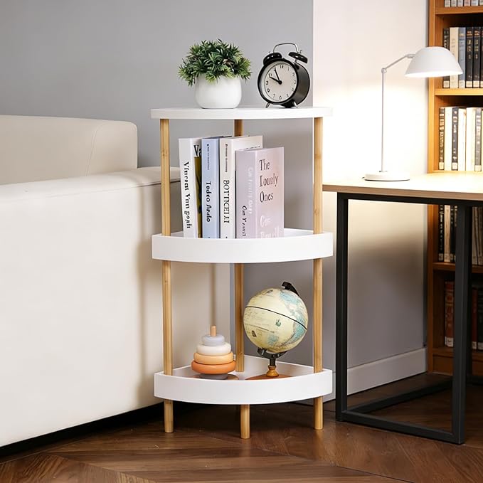 3-Tier Bamboo Corner Shelf - No Screws, Twist & Lock Assembly in 5 Mins, 5-Layer Lacquer Finish, Sturdy & Anti-Tip Design for Kitchen, Bathroom, Living Room, Easy to Clean