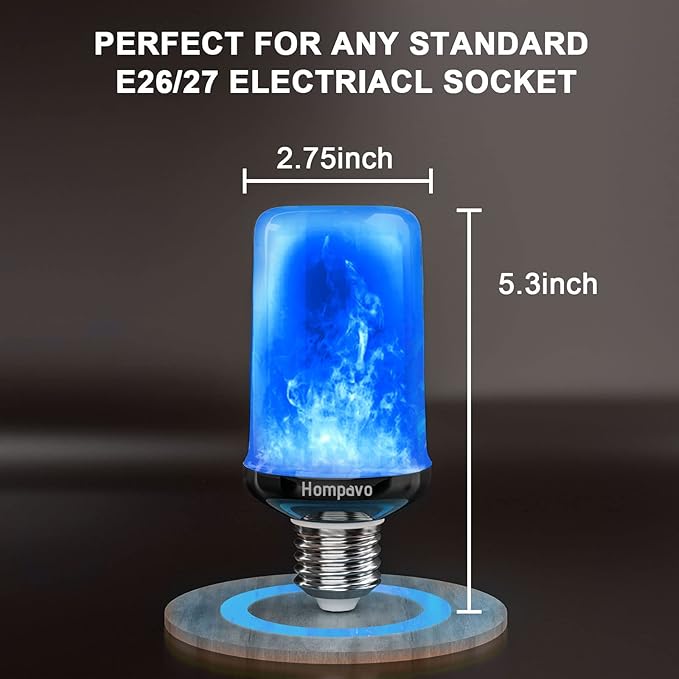 Hompavo 【Upgraded】 LED Flame Light Bulbs, 4 Modes Flickering Light Bulbs with Upside Down Effect, E26 Flame Bulb for Halloween Christmas Party Patio Porch Home Indoor Outdoor Decorations - 2 Blue