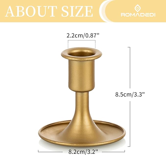 Candlestick Holders Taper Candle Holders, Romadedi Gold Candle Stick Candle Holder for Table Centerpiece, Wedding Reception, Festive Christmas Mantel Decoration or Home Decor, Set of 12