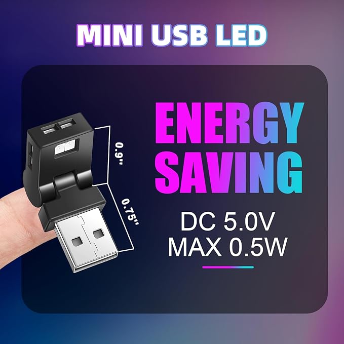 Frienda 2 Pcs Mini USB LED Light Car LED Interior Lighting 5v RGB Portable Ambient Lighting Adjustable 8 Color and Brightness Smart USB Night Lamp for Cars Laptop Keyboard Atmosphere, Type A