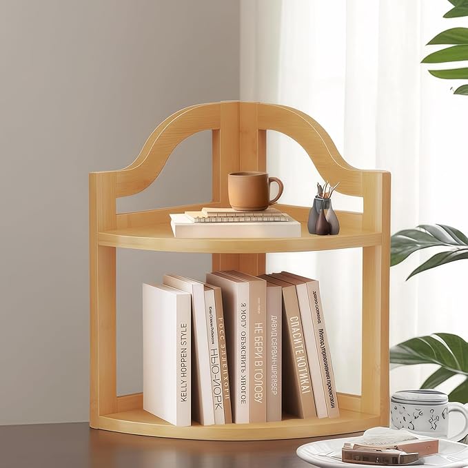 Corner Shelf, 2 Tier Desktop Storage Organizer Space Saving Counter Decor for Small Spaces Home Office Kitchen Bathroom (Yellow, 2-Tier)