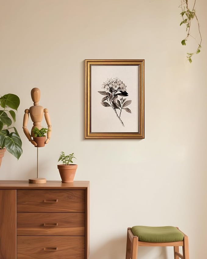 Bzstyleart Vintage Wall Art Decor, Canvas Framed Flower Wall Art, Sketch Painting Picture Vintage Home Decor Aesthetic for Living Room, Bathroom Pictures, Pennsylvania Mountain Laurel, 12L x 16W