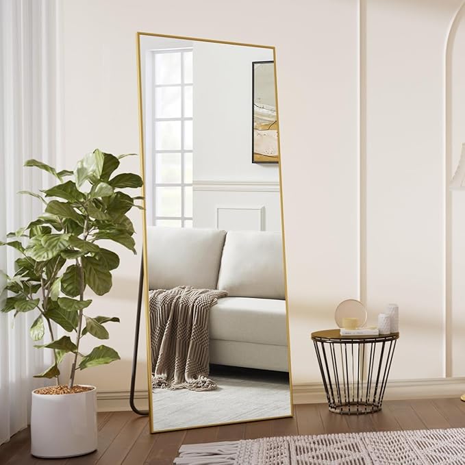 Koonmi 64"x21" Floor Mirror Full Length, Bedroom Floor Body Mirror with Stand, Large Gold Mirror, Leaning, Standing or Hanging Horizontally/Vertically