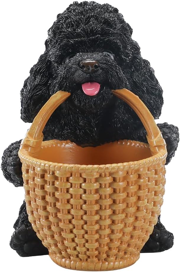 Black Poodle Candy Bowl, Resin Dog Figurine Key Bowl for Entryway Table, Desktop Storage Basket Organizer for Desk, Unique Dog Lover Gift