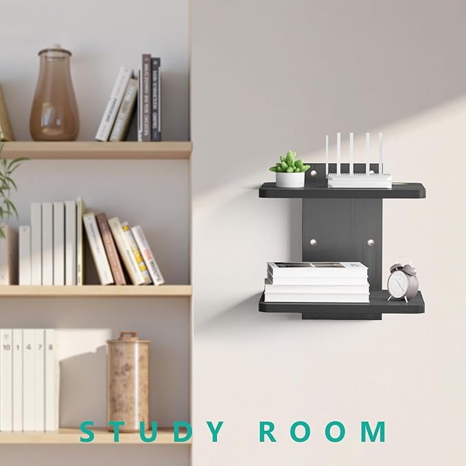 WALI Floating TV Shelf, 2 Tier Projector Shelf for DVD Players, Routers, Game Consoles, Cable Boxes, Living Room Decor Accessories, Wall Mount Shelves Holds Up to 22lbs (CS202NB), 2-Shelf, Black