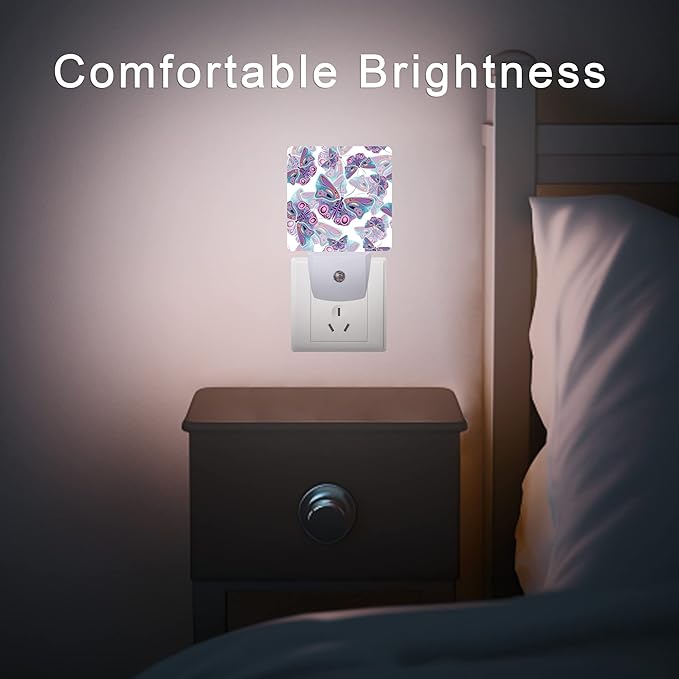 Butterflies Night Light,Colorful Purple Butterflies Night Lights Plug into Wall for Boys Girls, Led Lamp Indoor Home Decor 0.5W Nightlight Sleep Friendly
