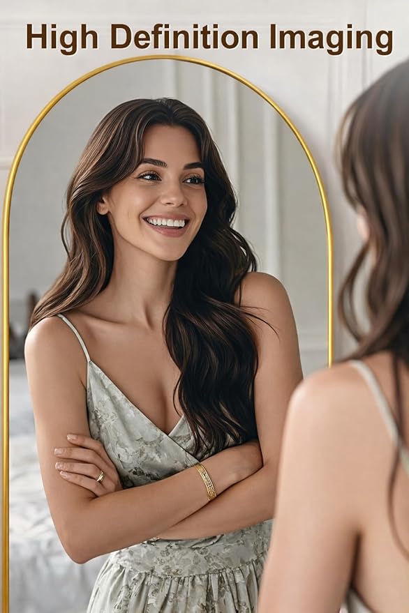 SUNQUEEN Arched Mirror Full Length, 71"×32" Full Length Mirror with Stand, Standing Floor Mirror Wall, Hanging or Leaning Large Full Body Mirrors for Bedroom Living Room(Gold)