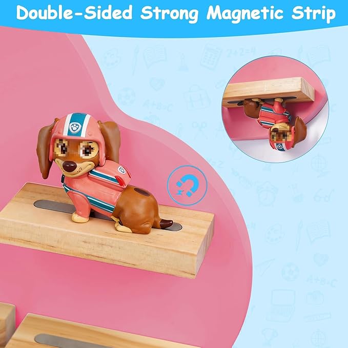 Cloud Toines Shelf, for TonieBox 1 and 2 Tonies Wall Floating Shelf Storage for 12-20 Toine Figures Characters Wall Shelf Magnetic for Tonies Toniebox, Charging Station, Kids Play Room (Pink 2)