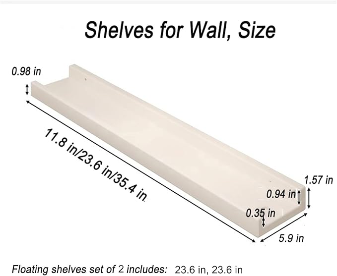 Radiator Cover Shelf, 23.6 in Long White Floating Shelves Wood Shelving Wall Mounted for Living Room Bedroom Kitchen Bathroom Office Storage Organizer Decoration (White, Set of 2)