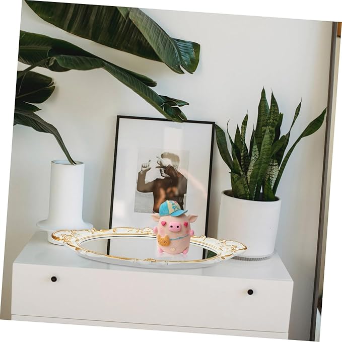 Cabilock Vintage Mirror Tray White Retro Decorative Jewelry Organizer Makeup Display Plate for Home Décor and Photography Props