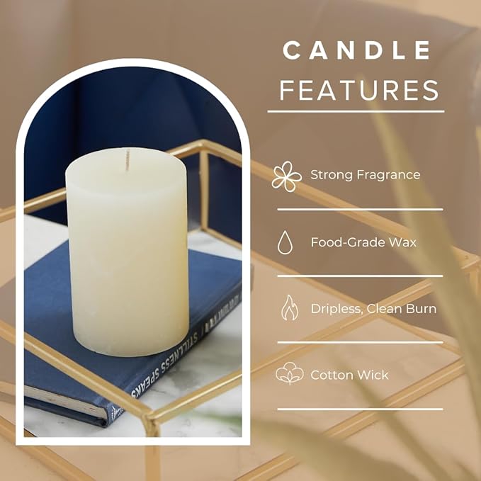 Simply Soson Warm Vanilla Scented Candle Set - 3x4 Ivory Pillar Candles for Home, Aromatherapy, Women, Fall