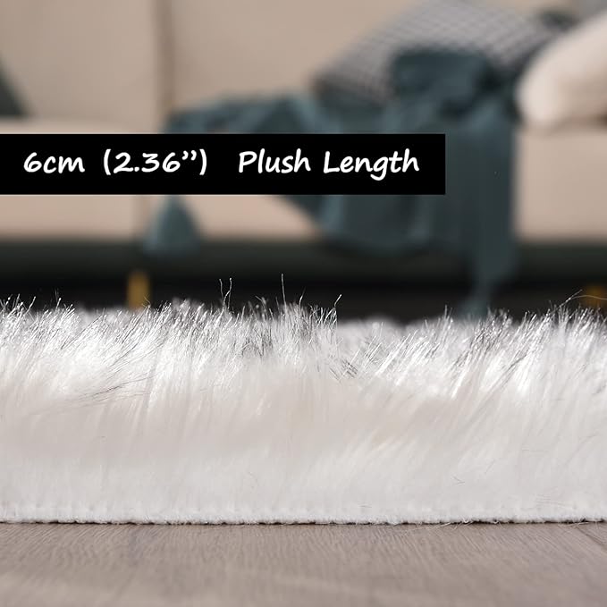 Goolela Fluffy Faux Sheepskin Fur Rug 4x6 White with Grey Tips Fuzzy Furry Plush Rug for Bedroom Living Dining Room Office Soft Shaggy Carpet Rectangle