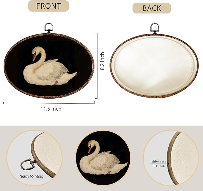 Vintage Swan Oval Framed Wall Art, Rustic Animal Swan Prints Canvas Art Paintings Wall Decor, Rustic Cottagecore Hanging Decor Artwork for Home Living Room Bedroom Farmhouse Gifts for Mom 12X8.3