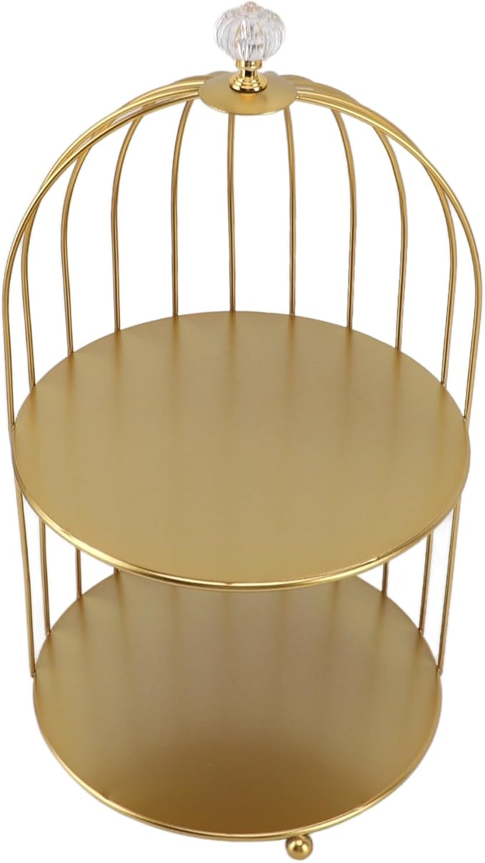 Bird Cage Cosmetic Organizer,Cosmetic Rack Bird Cage Desktop Makeup Organizer Rack, Space Saving Iron Unique Makeup Display Rack for Home Bathroom, Gold (Double Layers)