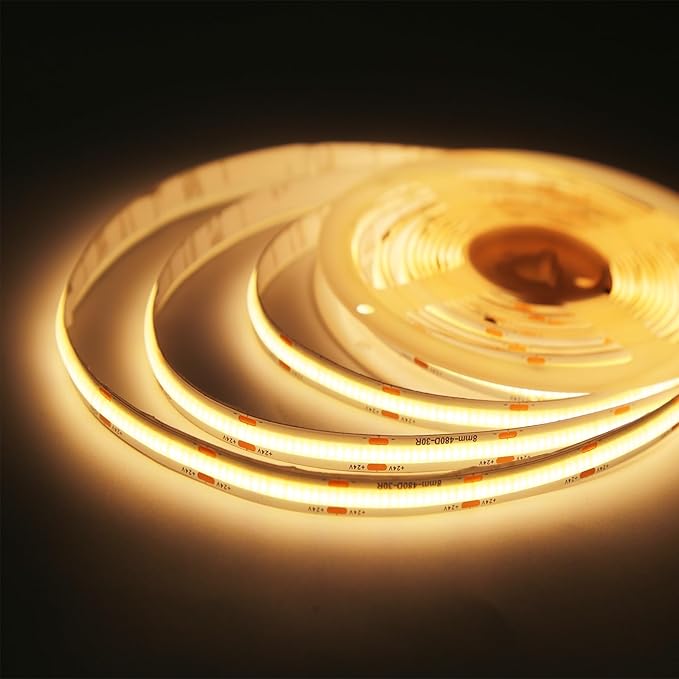 24V COB LED Strip Light Warm White 3000K IP20 Uniform Light Emitting 480LEDs/M 16.4FT/5M CRI90 Flexible Can be Cropped LED Light Strip Cabinet Home DIY Lighting Projects (Warm White 3000K)