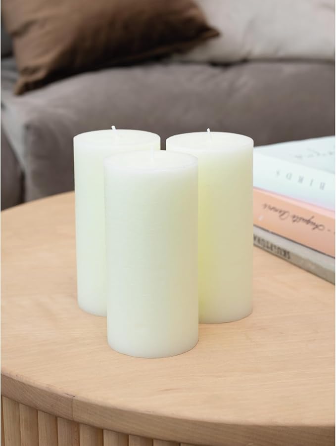 CANDWAX Large Pillar Candles 3x6 Inch – Set of 3 Unscented Dripless Ivory Candles, Rustic Style for Weddings, Home Interior, Events