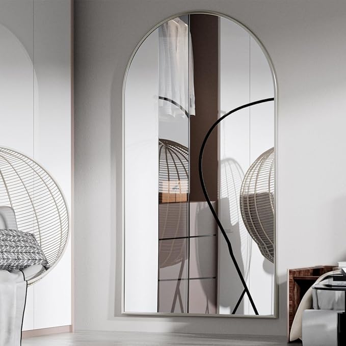 BEAUTYPEAK 76"x34" Arch Full Body Floor Mirror, Full Length Mirror Hanging or Leaning Arched-Top, Wall Mirrors with Stand for Bedroom, Dressing Room, Silver