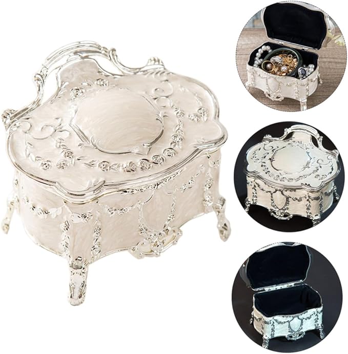 Vintage Jewelry Box European Style Small Trinket Case 6.8x5.3x5.5in Makeup Organizer for Earrings Storage Home Decor