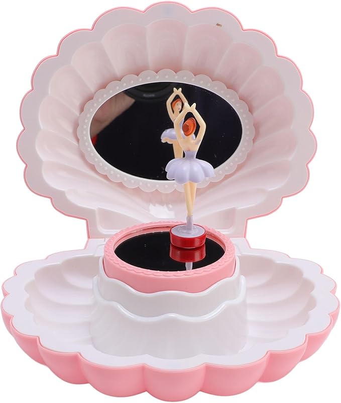 Ballet Jewelry Box with Music Dancing Ballerina Jewelry Organizer with Makeup Mirror for Girls Kids Birthday Retro Design (Pink)