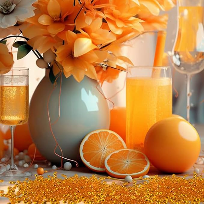 HappyFiller 4400 Pcs Orange Acrylic Mini Discs 0.28 Inch,Home Kitchen Room Decorative Vase Fillers,Fishbowl,Flat Slime Beads,Sensory Bin Table,Centerpieces,Candle Holder,Party Confetti