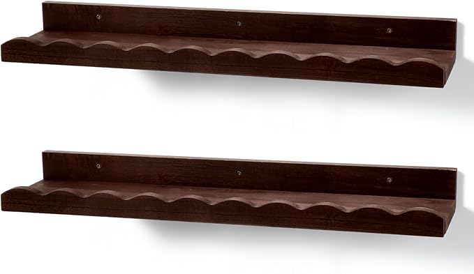 Suzile 2 Pcs Scalloped Shelves Wall Floating Shelves Set for Room, Bathroom, Bedroom, Cute Room Decor Aesthetic and Books, Toys, Photo Frames Storage(12",Walnut Brown)