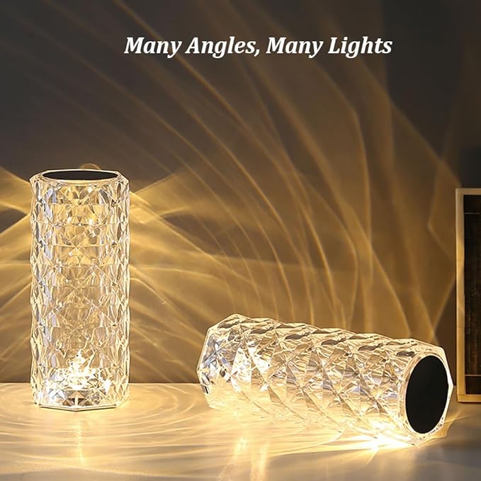 Portable Crystal Table Lamp,3 Color Touch Control Rechargeable Lamp,Crystal Bedside Lamp,Night Light,Room Decor Desk Lamp,Bedroom,Living Room,Kitchen,Dining Room Lamp (3-Color Rose)