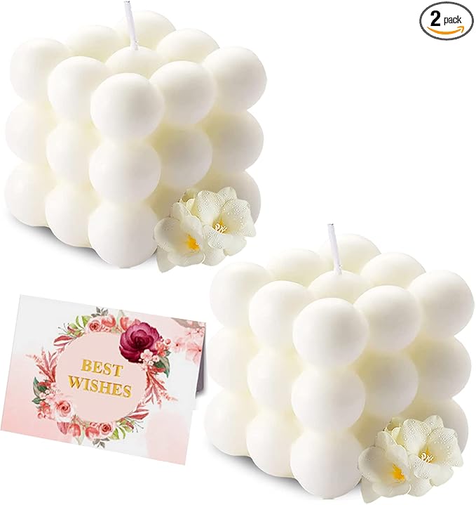 Scented Bubble Candles Gifts Set for Women, Large Candles for Home Decor Scented, 2 x 5.4 oz Soy Wax Aromatherapy Candles, Cube Aesthetic Candle, Ideal Gifts for Valentines Day, Mother's Day