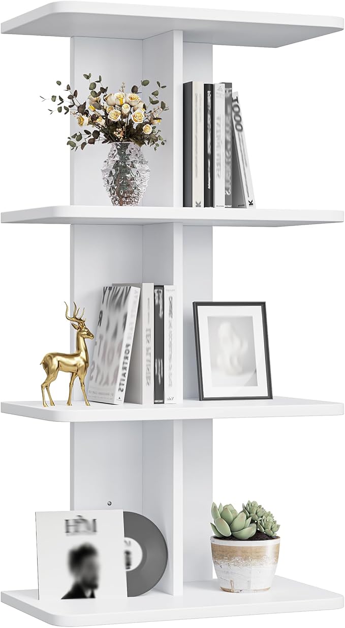 REIBII 4 Tier Wall Shelves, Vertical Column White Floating Shelves for Room Decor, Wall Mounted Shelves for Vanity, Bedroom, Living Room, Office