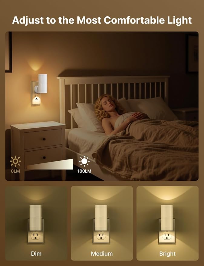Likelgn Night Light Plug into Wall, 4 Pack Dimmable LED Nightlight with Dusk to Dawn Sensor, Soft White Glow, for Hallway, Bathroom, Bedroom, White
