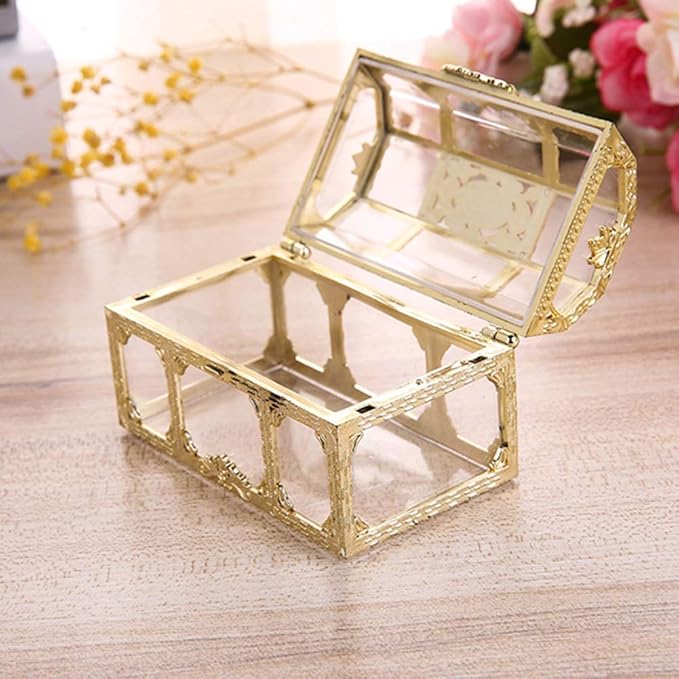 Jewelry Box Organizer Small Travel Plastic Jewelry Storage Case for Rings Earrings Necklace Jewelry Gift Box Girls Women, Vintage Storage Box Candy Trinket Jewelry Holder Organizer Container Gold