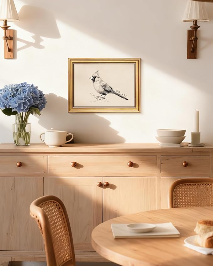 Bzstyleart Vintage Wall Art Decor, Framed Bird Wall Decor Painting for Living Room, Sketch Yili State Bird Animal Canvas Prints Home Decor Aesthetic for Bedroom Bathroom, 12L x 16W