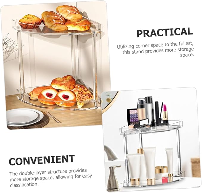 Holibanna Bathroom Corner Shelf Acrylic Makeup Organizer Double Layer Storage Rack Easy to Assemble