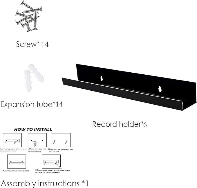6 Pack Acrylic Shelves for Wall Storage,15" Floating Bookshelves for Kids, Display Shelf for Bathroom, Bedroom,Decor, Black