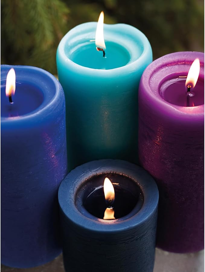 CANDWAX Large Pillar Candles 3x6 Inch – Set of 3 Unscented Dripless Dark Blue Candles, Rustic Finish for Weddings, Home Interior, Centerpieces