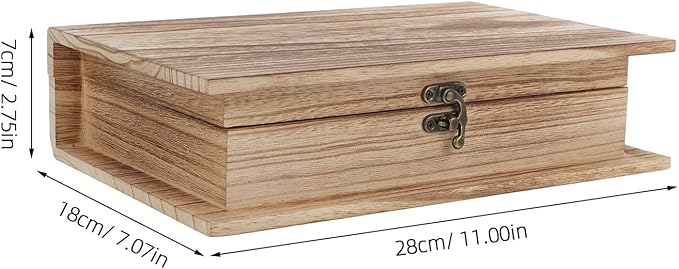 ARTIBETTER Creative Small Wood Storage Box with Lock, Book-shaped Keepsake Organizer for Jewelry, Makeup, Office Supplies, Decorative Coffee Table Book Box for Home and Office