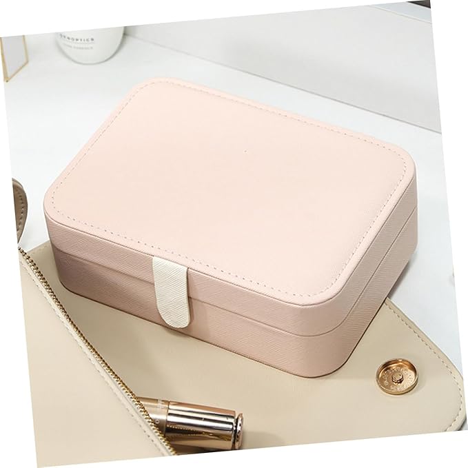 Portable Jewelry Box with Mirror for Earrings and Necklaces, Pu Leather Ring Organizer and Cosmetics Holder, Compact Jewelry Storage Case for Travel and Desktop Use, Pink