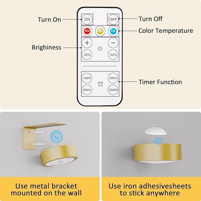 Narotood 6 Pack Picture Lights for Wall, Rechargeable Battery Operated Wall Lights, Picture Frame Lights with 3 Lighting Modes, Wireless Magnetic Painting Light with Remote Control Timer, (Golden)