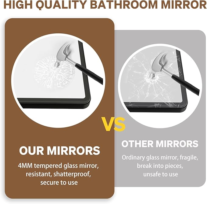 pertetey New Upgrade Bathroom Mirror, 50X30 Inch Black Metal Frame Wall Mounted Rounded Rectangle Bathroom Vanity Mirror with Tempered Glass for Washroom Bedroom Living Room