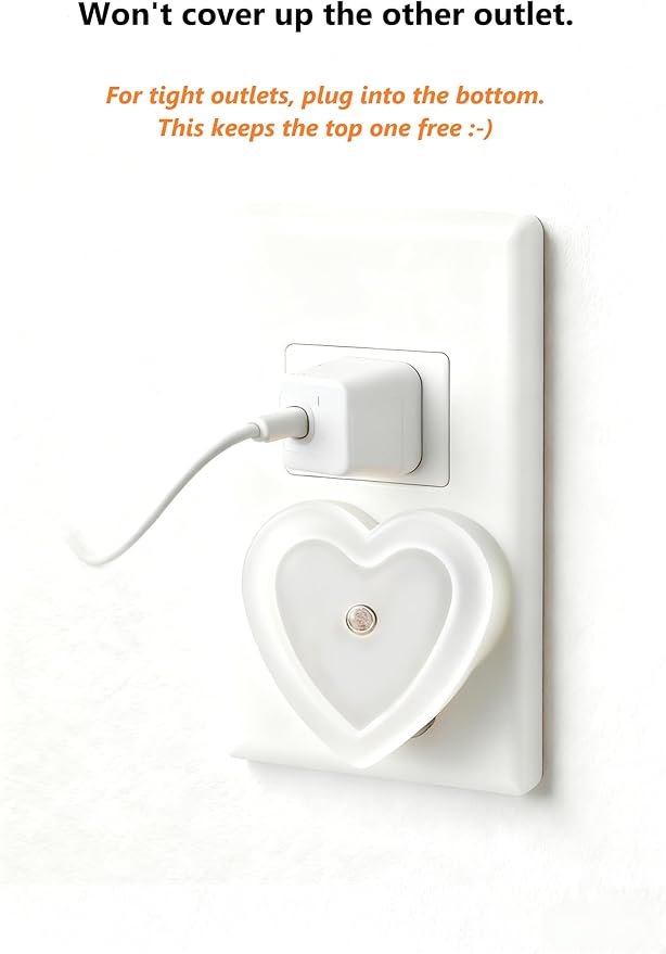 LED Night Lights Plug in(4-Pack), Dusk to Dawn Sensor Auto-On/Off, Heart Shaped Nightlight 0.5W for Bedroom, Bathroom, Kids Room, Hallway, Toilet(Warm White)